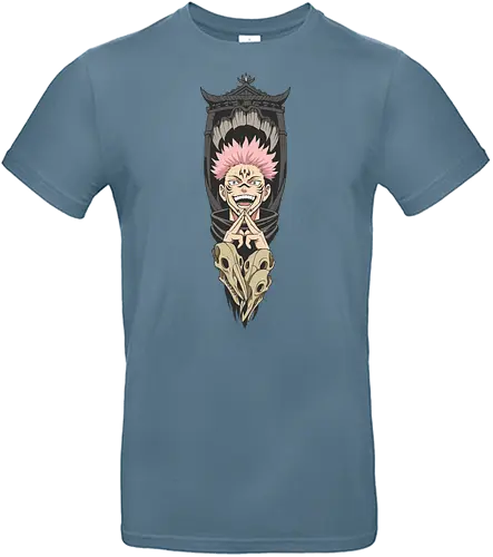 King of Curses: Sukuna's Domain - fan art, t-shirt design, art print, villain, dark art, pink hair, geek art, tattoo style, curse, Sukuna, Ryomen Sukuna, Jujutsu, JJK, King of Curses, Domain Expansion, Malevolent Shrine, anime, manga - Standard T-Shirt