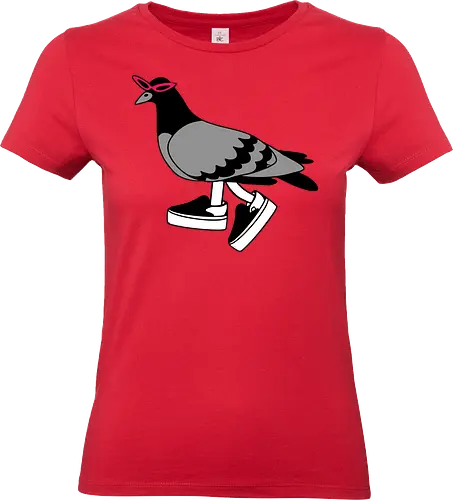 Pigeon Walks - Pigeon, cool pigeon, pigeon with shoes, funny bird, quirky animal art, streetwear, sunglasses, platform sneakers, urban fashion, t-shirt design, art print, minimalist, cool graphic, funny, hipster - Standard T-Shirt (Frauen)