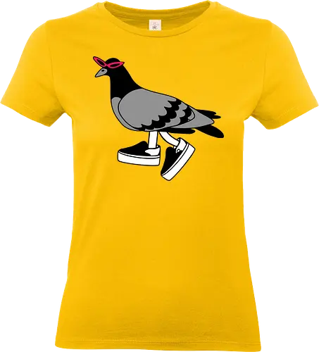 Pigeon Walks - Pigeon, cool pigeon, pigeon with shoes, funny bird, quirky animal art, streetwear, sunglasses, platform sneakers, urban fashion, t-shirt design, art print, minimalist, cool graphic, funny, hipster - Standard T-Shirt (Frauen)
