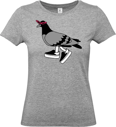 Pigeon Walks - Pigeon, cool pigeon, pigeon with shoes, funny bird, quirky animal art, streetwear, sunglasses, platform sneakers, urban fashion, t-shirt design, art print, minimalist, cool graphic, funny, hipster - Standard T-Shirt (Frauen)