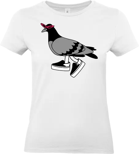 Pigeon Walks - Pigeon, cool pigeon, pigeon with shoes, funny bird, quirky animal art, streetwear, sunglasses, platform sneakers, urban fashion, t-shirt design, art print, minimalist, cool graphic, funny, hipster - Standard T-Shirt (Frauen)