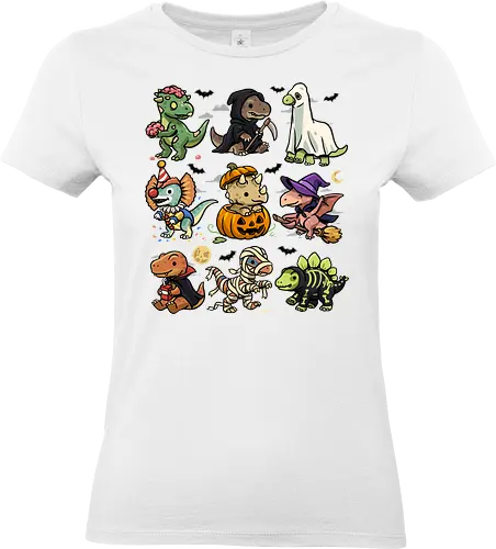 Spooky Dinosaurs - halloween dinosaur, dino, dinosaur, dracula, ghost, horror, mummy, spooky, spooky season, t rex, trex halloween, trick or treat, zombie - Standard T-Shirt (Frauen)
