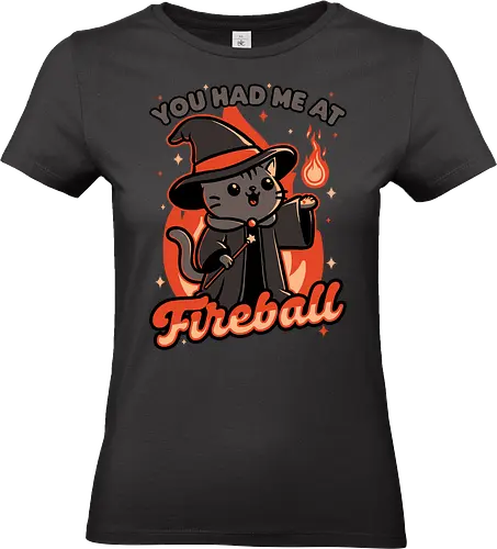 Magical Fireball Cat - cat, black cat, magic, magical, fireball, ritual, mage, wizard, sorcerer, rpg, role-playing game, pet, Pen and Paper, d20, fun, funny, cute, Dungeon Master, Dungeon, Role-play, Role-playing - Standard T-Shirt (Frauen)