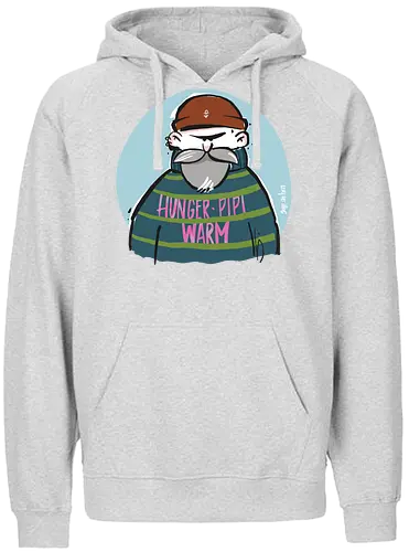 Hunger, Pipi, Warm!  - Statement, Handgezeichnet, Humor, Selbstironie, Streifenpulli, Spruchshirt, Ringelpullisprüche, Ringeldinger, streifenweise, Spruch, Weisheit, Motivation, Ringelpulli, SprücheShirt, Cartoon Illustration, Männer, deutsch - Fairtrade Hoodie