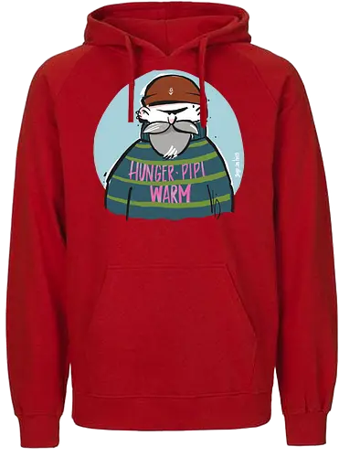 Hunger, Pipi, Warm!  - Statement, Handgezeichnet, Humor, Selbstironie, Streifenpulli, Spruchshirt, Ringelpullisprüche, Ringeldinger, streifenweise, Spruch, Weisheit, Motivation, Ringelpulli, SprücheShirt, Cartoon Illustration, Männer, deutsch - Fairtrade Hoodie