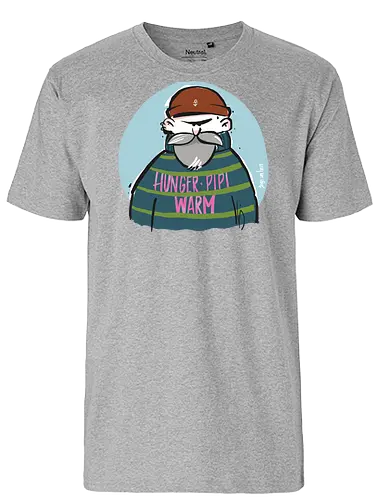 Hunger, Pipi, Warm!  - Statement, Handgezeichnet, Humor, Selbstironie, Streifenpulli, Spruchshirt, Ringelpullisprüche, Ringeldinger, streifenweise, Spruch, Weisheit, Motivation, Ringelpulli, SprücheShirt, Cartoon Illustration, Männer, deutsch - Fairtrade T-Shirt