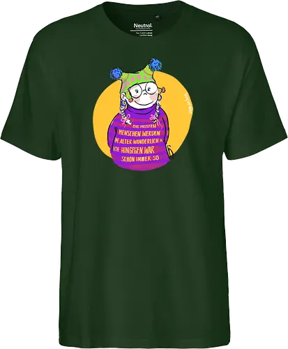 Die meisten Menschen werden im Alter wunderlich... - Ringelpullisprüche, Ringeldinger, streifenweise, Spruch, Weisheit, Motivation, Ringelpulli, SprücheShirt, Cartoon Illustration, Alter. Statement, Handgezeichnet, Humor, Selbstironie, Streifenpulli, Spruchshirt, deutsch - Fairtrade T-Shirt