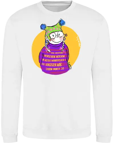 Die meisten Menschen werden im Alter wunderlich... - Ringelpullisprüche, Ringeldinger, streifenweise, Spruch, Weisheit, Motivation, Ringelpulli, SprücheShirt, Cartoon Illustration, Alter. Statement, Handgezeichnet, Humor, Selbstironie, Streifenpulli, Spruchshirt, deutsch - Sweatshirt