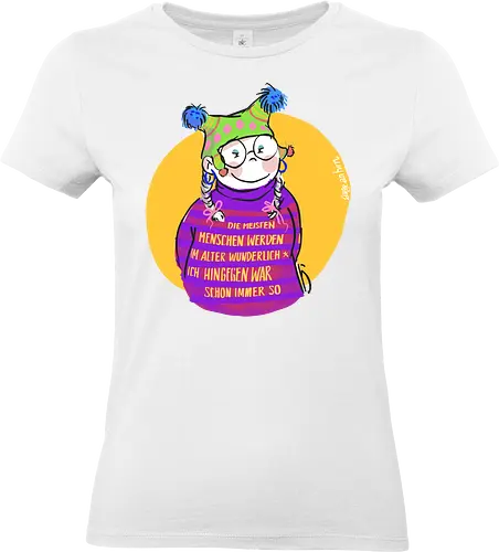 Die meisten Menschen werden im Alter wunderlich... - Ringelpullisprüche, Ringeldinger, streifenweise, Spruch, Weisheit, Motivation, Ringelpulli, SprücheShirt, Cartoon Illustration, Alter. Statement, Handgezeichnet, Humor, Selbstironie, Streifenpulli, Spruchshirt, deutsch - Standard T-Shirt (Frauen)