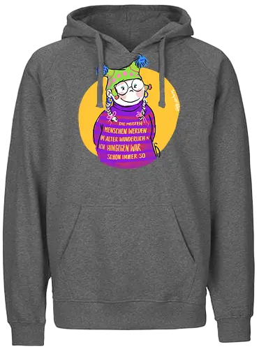 Die meisten Menschen werden im Alter wunderlich... - Ringelpullisprüche, Ringeldinger, streifenweise, Spruch, Weisheit, Motivation, Ringelpulli, SprücheShirt, Cartoon Illustration, Alter. Statement, Handgezeichnet, Humor, Selbstironie, Streifenpulli, Spruchshirt, deutsch - Fairtrade Hoodie