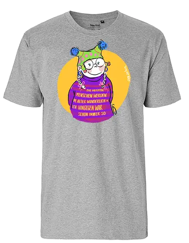 Die meisten Menschen werden im Alter wunderlich... - Ringelpullisprüche, Ringeldinger, streifenweise, Spruch, Weisheit, Motivation, Ringelpulli, SprücheShirt, Cartoon Illustration, Alter. Statement, Handgezeichnet, Humor, Selbstironie, Streifenpulli, Spruchshirt, deutsch - Fairtrade T-Shirt