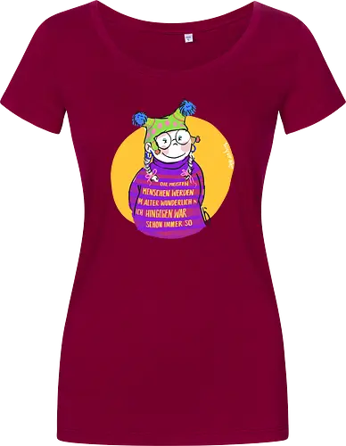 Die meisten Menschen werden im Alter wunderlich... - Ringelpullisprüche, Ringeldinger, streifenweise, Spruch, Weisheit, Motivation, Ringelpulli, SprücheShirt, Cartoon Illustration, Alter. Statement, Handgezeichnet, Humor, Selbstironie, Streifenpulli, Spruchshirt, deutsch - Damen T-Shirt