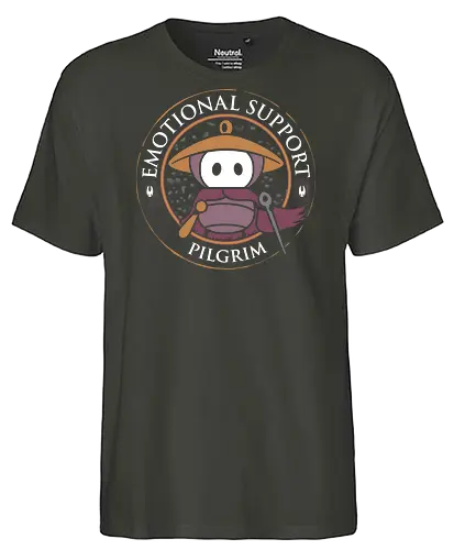 Emotional Support Pilgrim - Silksong, Bug Knight, sherma, Metroidvania, platform, steam gaming, hornet - Fairtrade T-Shirt