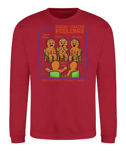 Sugar Coated Feelings  - gingerbread, gingerbread man, sugar coated, feelings, cookies, merry Christmas, xmas, Christmas, retro Christmas, vintage Christmas, funny, winter season, horror Christmas - Sweatshirt