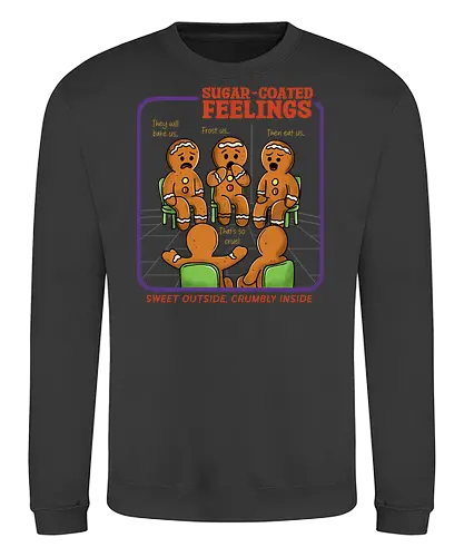 Sugar Coated Feelings  - gingerbread, gingerbread man, sugar coated, feelings, cookies, merry Christmas, xmas, Christmas, retro Christmas, vintage Christmas, funny, winter season, horror Christmas - Sweatshirt
