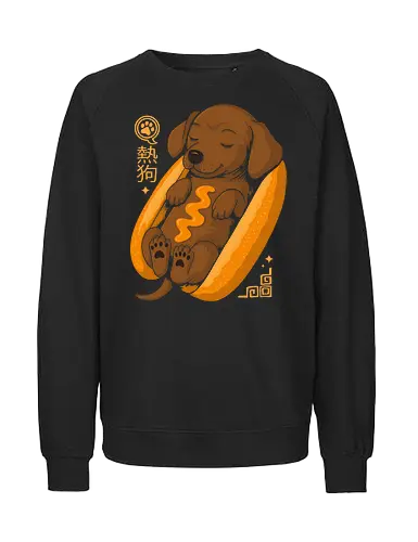 Hot Dog - hot dog shirt, funny dachshund shirt, cute dog design, kawaii animal art, dog lover gift, pun t-shirt, food humor, sausage dog, weiner dog tee, kawaii hot dog, dog art, adorable tee, vintage cartoon, foodie gift, kawaii shirt - Fairtrade Sweatshirt