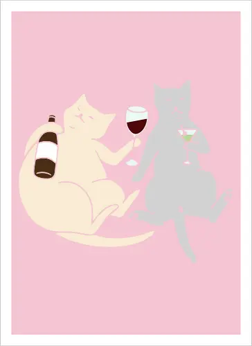 Cat Happy Hour - Cat wine, funny cat, happy hour, drinking, cocktails, wine lover, cat lover gift, minimalist, quirky humor, t-shirt design, art print, martini, funny graphic, sophisticated cat, tipsy - Kunstdruck