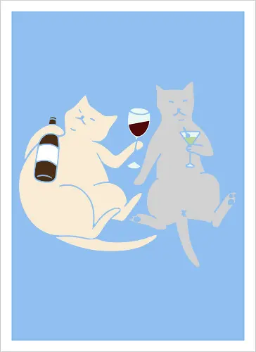 Cat Happy Hour - Cat wine, funny cat, happy hour, drinking, cocktails, wine lover, cat lover gift, minimalist, quirky humor, t-shirt design, art print, martini, funny graphic, sophisticated cat, tipsy - Kunstdruck