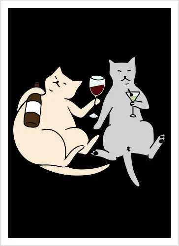 Cat Happy Hour - Cat wine, funny cat, happy hour, drinking, cocktails, wine lover, cat lover gift, minimalist, quirky humor, t-shirt design, art print, martini, funny graphic, sophisticated cat, tipsy - Kunstdruck
