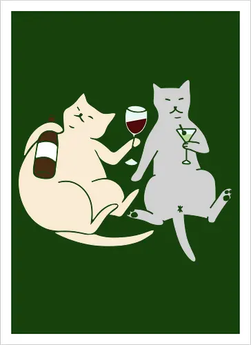 Cat Happy Hour - Cat wine, funny cat, happy hour, drinking, cocktails, wine lover, cat lover gift, minimalist, quirky humor, t-shirt design, art print, martini, funny graphic, sophisticated cat, tipsy - Kunstdruck