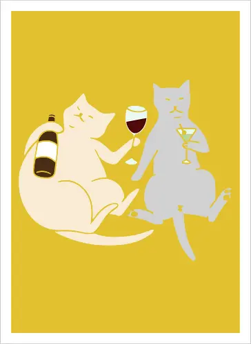 Cat Happy Hour - Cat wine, funny cat, happy hour, drinking, cocktails, wine lover, cat lover gift, minimalist, quirky humor, t-shirt design, art print, martini, funny graphic, sophisticated cat, tipsy - Kunstdruck