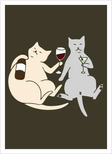 Cat Happy Hour - Cat wine, funny cat, happy hour, drinking, cocktails, wine lover, cat lover gift, minimalist, quirky humor, t-shirt design, art print, martini, funny graphic, sophisticated cat, tipsy - Kunstdruck