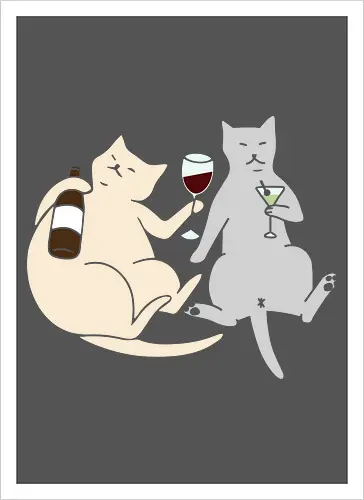 Cat Happy Hour - Cat wine, funny cat, happy hour, drinking, cocktails, wine lover, cat lover gift, minimalist, quirky humor, t-shirt design, art print, martini, funny graphic, sophisticated cat, tipsy - Kunstdruck