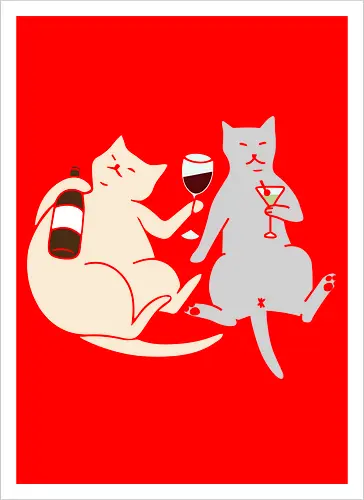 Cat Happy Hour - Cat wine, funny cat, happy hour, drinking, cocktails, wine lover, cat lover gift, minimalist, quirky humor, t-shirt design, art print, martini, funny graphic, sophisticated cat, tipsy - Kunstdruck