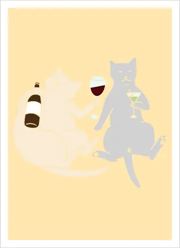 Cat Happy Hour - Cat wine, funny cat, happy hour, drinking, cocktails, wine lover, cat lover gift, minimalist, quirky humor, t-shirt design, art print, martini, funny graphic, sophisticated cat, tipsy - Kunstdruck