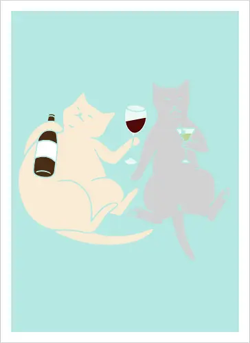 Cat Happy Hour - Cat wine, funny cat, happy hour, drinking, cocktails, wine lover, cat lover gift, minimalist, quirky humor, t-shirt design, art print, martini, funny graphic, sophisticated cat, tipsy - Kunstdruck