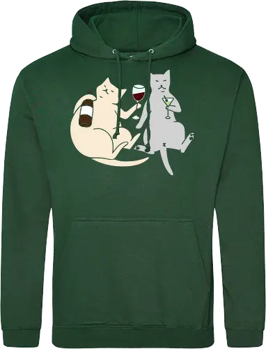 Cat Happy Hour - Cat wine, funny cat, happy hour, drinking, cocktails, wine lover, cat lover gift, minimalist, quirky humor, t-shirt design, art print, martini, funny graphic, sophisticated cat, tipsy - Standard Hoodie