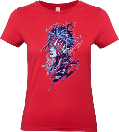  Ice and Stripes (Akaza) - Akaza, Slayer, Upper Rank Three, Twelve Kizuki, anime, manga, fan art, t-shirt design, art print, distressed graphic, cool anime villain, geek art, stylish, ice, snowflake, blue and pink. - Standard T-Shirt (Frauen)