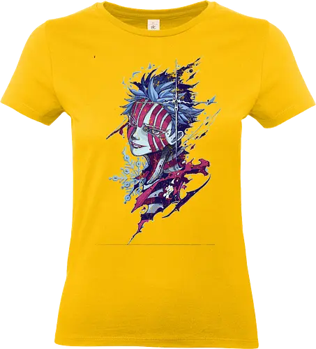  Ice and Stripes (Akaza) - Akaza, Slayer, Upper Rank Three, Twelve Kizuki, anime, manga, fan art, t-shirt design, art print, distressed graphic, cool anime villain, geek art, stylish, ice, snowflake, blue and pink. - Standard T-Shirt (Frauen)