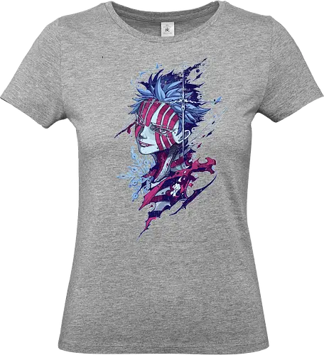  Ice and Stripes (Akaza) - Akaza, Slayer, Upper Rank Three, Twelve Kizuki, anime, manga, fan art, t-shirt design, art print, distressed graphic, cool anime villain, geek art, stylish, ice, snowflake, blue and pink. - Standard T-Shirt (Frauen)
