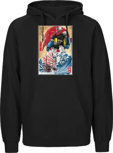 Mecha Z in Japan - anime, manga, japan, japanese art, mecha, mazinger z, great wave off kanagawa, retro - Fairtrade Hoodie