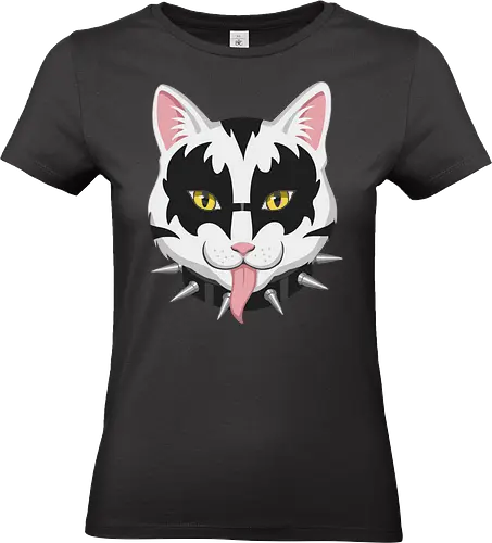 Purr Simmons (The Catman) - KISS cat, Gene Simmons, Demon makeup, rock and roll, purr simmons, parody, funny cat, fan art, t-shirt design, art print, spiked collar, heavy metal, band parody, rock fan gift, unconventional, pop culture - Standard T-Shirt (Frauen)