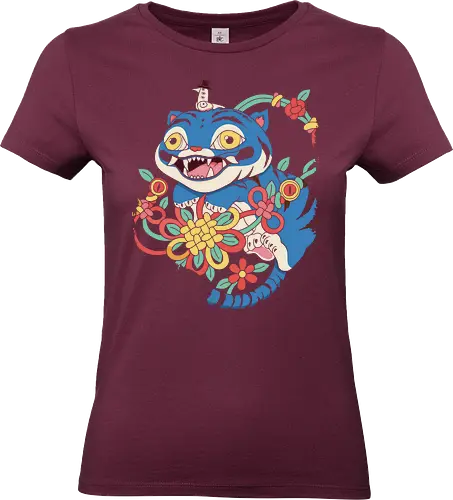 Blue Tiger Cat - K-Pop warrior cat, Korean folk art, blue tiger, tiger cat, K-Pop fan art, quirky cat, stylized animal, unique graphic, t-shirt design, art print, Asian mythology, whimsical, colorful floral, pop culture - Standard T-Shirt (Frauen)