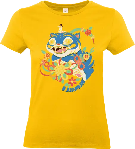 Blue Tiger Cat - K-Pop warrior cat, Korean folk art, blue tiger, tiger cat, K-Pop fan art, quirky cat, stylized animal, unique graphic, t-shirt design, art print, Asian mythology, whimsical, colorful floral, pop culture - Standard T-Shirt (Frauen)