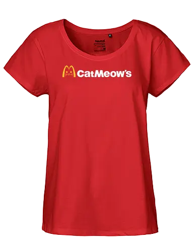 Cat Meow's Vintage Art - cat, woman, food, fast food, funny quote, mashup, funny, funny pop, funnytee, gaming, geek, humor, joke, meme, memes, nerd, parody, television, vintage - Fairtrade Girl Shirt