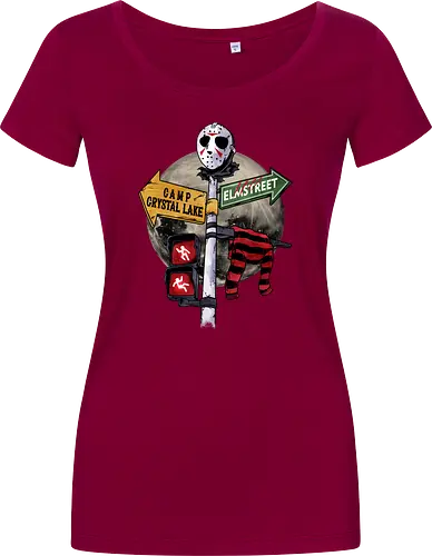 curse land - horror, halloween, jasonvoorhees, freddy krueger, friday13th, horror movies, slasher, halloween town, hocus pocus, elmstreet, nightmare - Damen T-Shirt