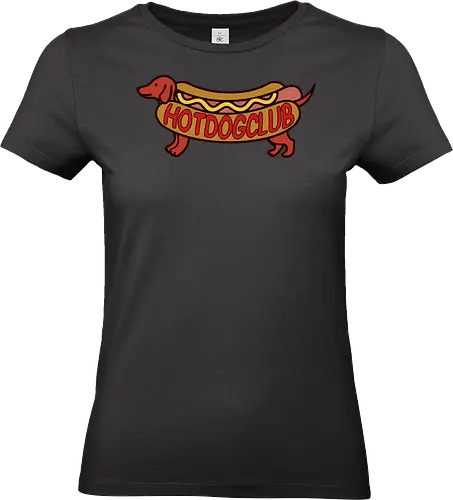 Hot Dog Club Dachshund - Hot Dog Club, dachshund, wiener dog, sausage dog, funny food, dog lover, hot dog, food art, clever graphic, t-shirt design, art print, minimalist, quirky humor, foodie, fast food - Standard T-Shirt (Frauen)