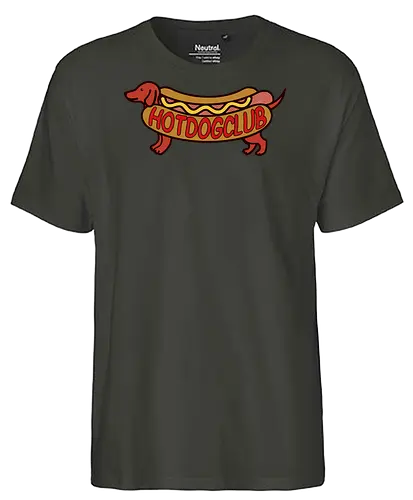 Hot Dog Club Dachshund - Hot Dog Club, dachshund, wiener dog, sausage dog, funny food, dog lover, hot dog, food art, clever graphic, t-shirt design, art print, minimalist, quirky humor, foodie, fast food - Fairtrade T-Shirt