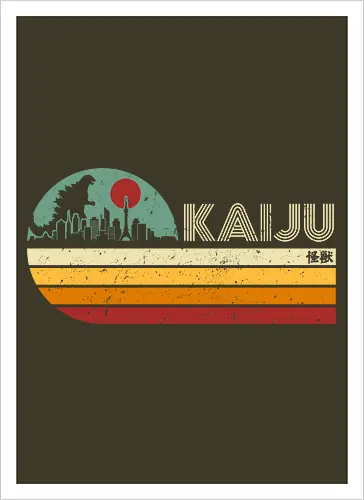 Kaiju vintage - anime, manga, japan, japanese art, retro, vintage, terror movie, great monster, king of the monsters, kaiju, Kaiju - Kunstdruck