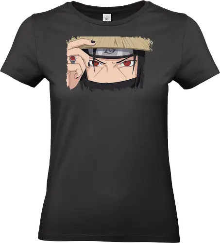  Itachi Uchiha: Sharingan Stare - geek art, intense gaze, ninja, villain, iconic anime, Itachi Uchiha, Sharingan, Mangekyō Sharingan, Akatsuki, Shinobi, Uchiha, fan art, t-shirt design, art print, cool anime art - Standard T-Shirt (Frauen)