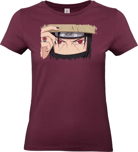 Itachi Uchiha: Sharingan Stare - geek art, intense gaze, ninja, villain, iconic anime, Itachi Uchiha, Sharingan, Mangekyō Sharingan, Akatsuki, Shinobi, Uchiha, fan art, t-shirt design, art print, cool anime art - Standard T-Shirt (Frauen)