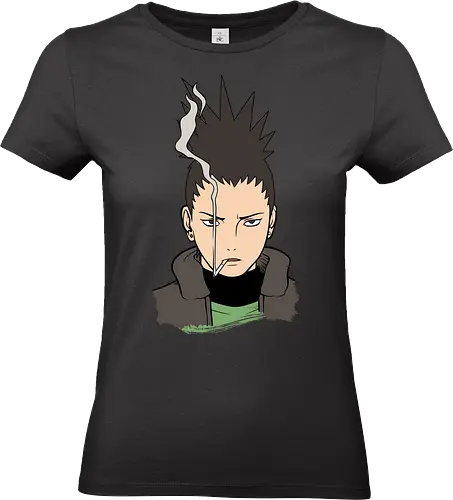 Shikamaru's Smoky Stare - art print, Shadow Possession Jutsu, geek art, laid-back., Shikamaru Nara, Nara Clan, Shinobi, anime, manga, smoking, cool anime boy, minimalist, genius ninja, fan art, t-shirt design - Standard T-Shirt (Frauen)