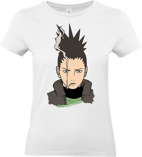 Shikamaru's Smoky Stare - art print, Shadow Possession Jutsu, geek art, laid-back., Shikamaru Nara, Nara Clan, Shinobi, anime, manga, smoking, cool anime boy, minimalist, genius ninja, fan art, t-shirt design - Standard T-Shirt (Frauen)