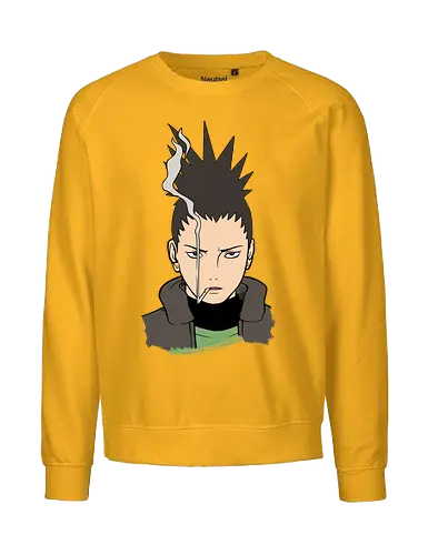 Shikamaru's Smoky Stare - art print, Shadow Possession Jutsu, geek art, laid-back., Shikamaru Nara, Nara Clan, Shinobi, anime, manga, smoking, cool anime boy, minimalist, genius ninja, fan art, t-shirt design - Fairtrade Sweatshirt