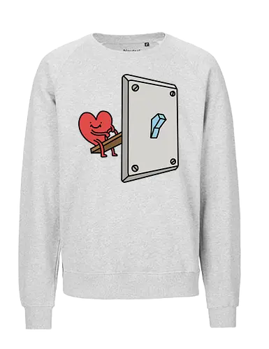 Turning Love On - Love switch, turning on love, heart cartoon, funny relationship, emotional effort, commitment, light switch, whimsical, quirky humor, t-shirt design, art print, minimalist, love graphic, sweet, expressive - Fairtrade Sweatshirt