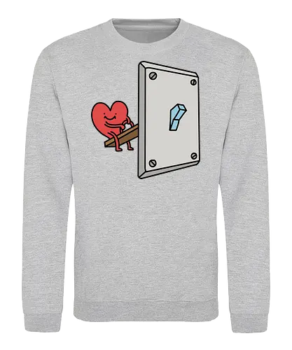 Turning Love On - Love switch, turning on love, heart cartoon, funny relationship, emotional effort, commitment, light switch, whimsical, quirky humor, t-shirt design, art print, minimalist, love graphic, sweet, expressive - Sweatshirt